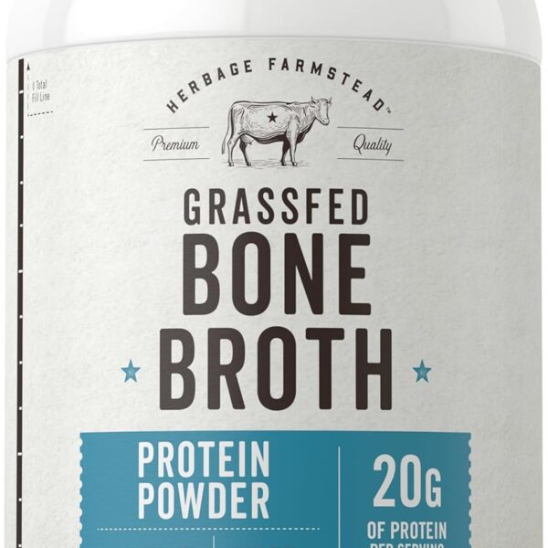 Carlyle Grass Fed Bone Broth Protein Powder | 35.2 oz (2.2lb) | 20g Protein | Pasture Raised, Grain Free Supplement | Non-GMO & Gluten Free | By Herbage Farmstead