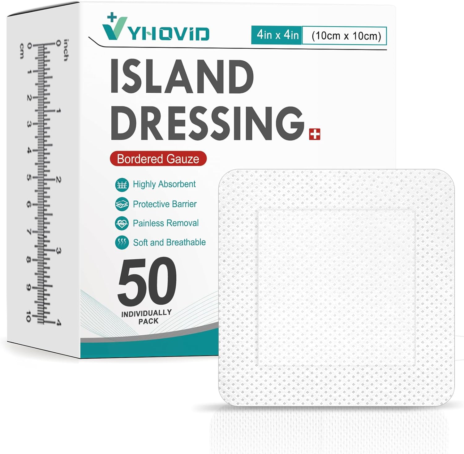 50 Count Island Dressing Bordered Gauze 4" x 4", Gauze Pads Individually Wrapped, Non-Stick Pad in Center with Adhesive Border, Bandages for Wounds, First Aid 50 Count Island Dressing Bordered Gauze 4" x 4", Gauze Pads Individually Wrapped, Non-Stick Pad in Center with Adhesive Border, Bandages for Wounds, First Aid