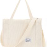Valleycomfy Corduroy Tote Bag for Women Travel Crossbody Bag Purse Women Shoulder Bags Work Handbags Everyday Hobo Bag