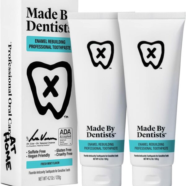 Made by Dentists Professional Enamel Rebuilding Toothpaste - 2 Pack - Remineralizing Nano Hydroxyapatite Toothpaste with Sodium Fluoride, ADA Approved, Vegan, 2 x 4.2oz