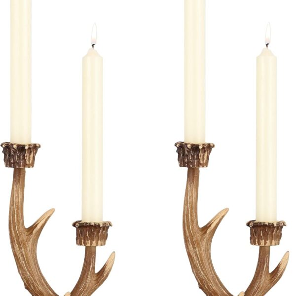 Deer Antler Candle Holders, Rustic Candlestick Holders Farmhouse Decor Style for Wedding Centerpieces, Living Room, Bathroom, Dining Room(2 PCS)