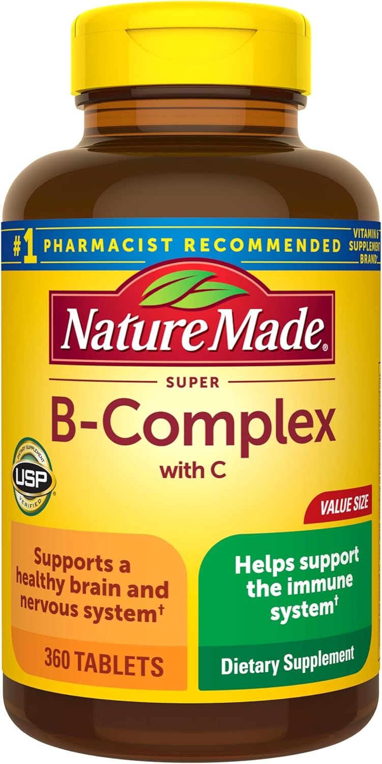 Nature Made Super B Complex with Vitamin C & Folic Acid, B Complex Vitamins for Women and Men, Dietary Supplement for Immune Support, 360 Tablets, 360 Day Supply Nature Made Super B Complex with Vitamin C & Folic Acid, B Complex Vitamins for Women and Men, Dietary Supplement for Immune Support, 360 Tablets, 360 Day Supply