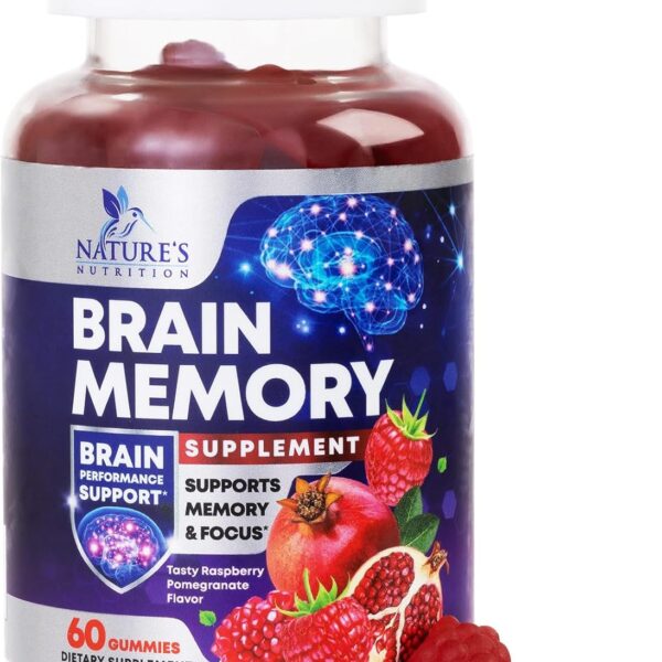 Brain Supplements For Memory & Focus Gummies - Natural Nootropics Support for Concentration Alertness & Clarity Support - 3X Strength Brain Health Vitamins with B6 B12, Phosphatidylserine - 60 Gummies