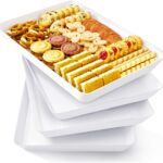 Lifewit Serving Tray for Party Supplies, Reusable Serving Platter for Catering, Snack, Fruit, Charcuterie, Appetizer, Plastic Food Trays, Hosting Essentials, BPA Free, White, 4 Pcs