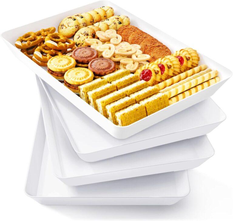 Lifewit Serving Tray for Party Supplies, Reusable Serving Platter for Catering, Snack, Fruit, Charcuterie, Appetizer, Plastic Food Trays, Hosting Essentials, BPA Free, White, 4 Pcs