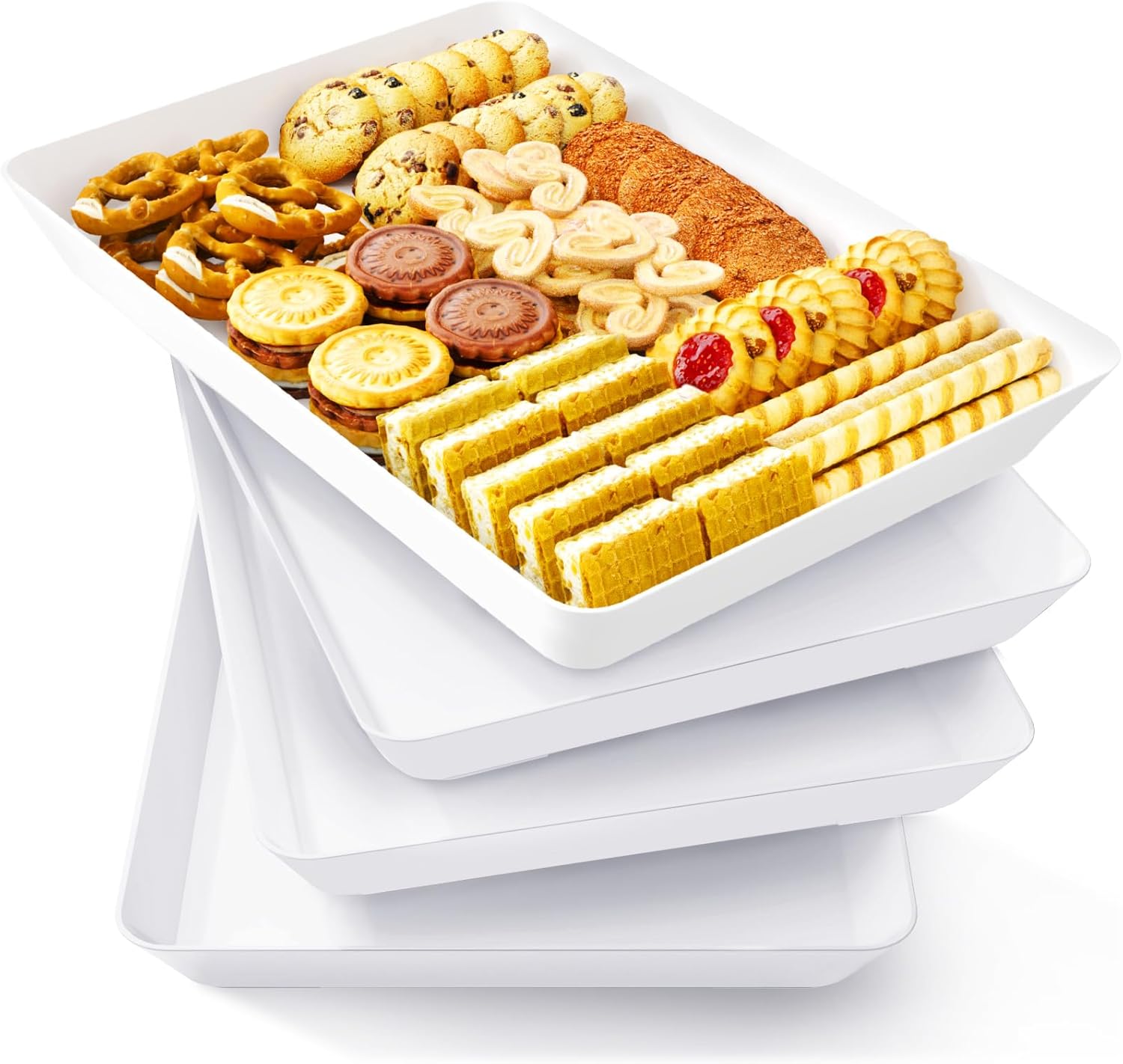 Lifewit Serving Tray for Party Supplies, Reusable Serving Platter for Catering, Snack, Fruit, Charcuterie, Appetizer, Plastic Food Trays, Hosting Essentials, BPA Free, White, 4 Pcs Lifewit Serving Tray for Party Supplies, Reusable Serving Platter for Catering, Snack, Fruit, Charcuterie, Appetizer, Plastic Food Trays, Hosting Essentials, BPA Free, White, 4 Pcs