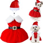 GOYOSWA Dog Christmas Outfit Dog Christmas Dress Santa Hat Dresses Costume Holiday Outfit Clothes for Small Medium Dogs Pets (Christmas Dress & Hat, X-Large)