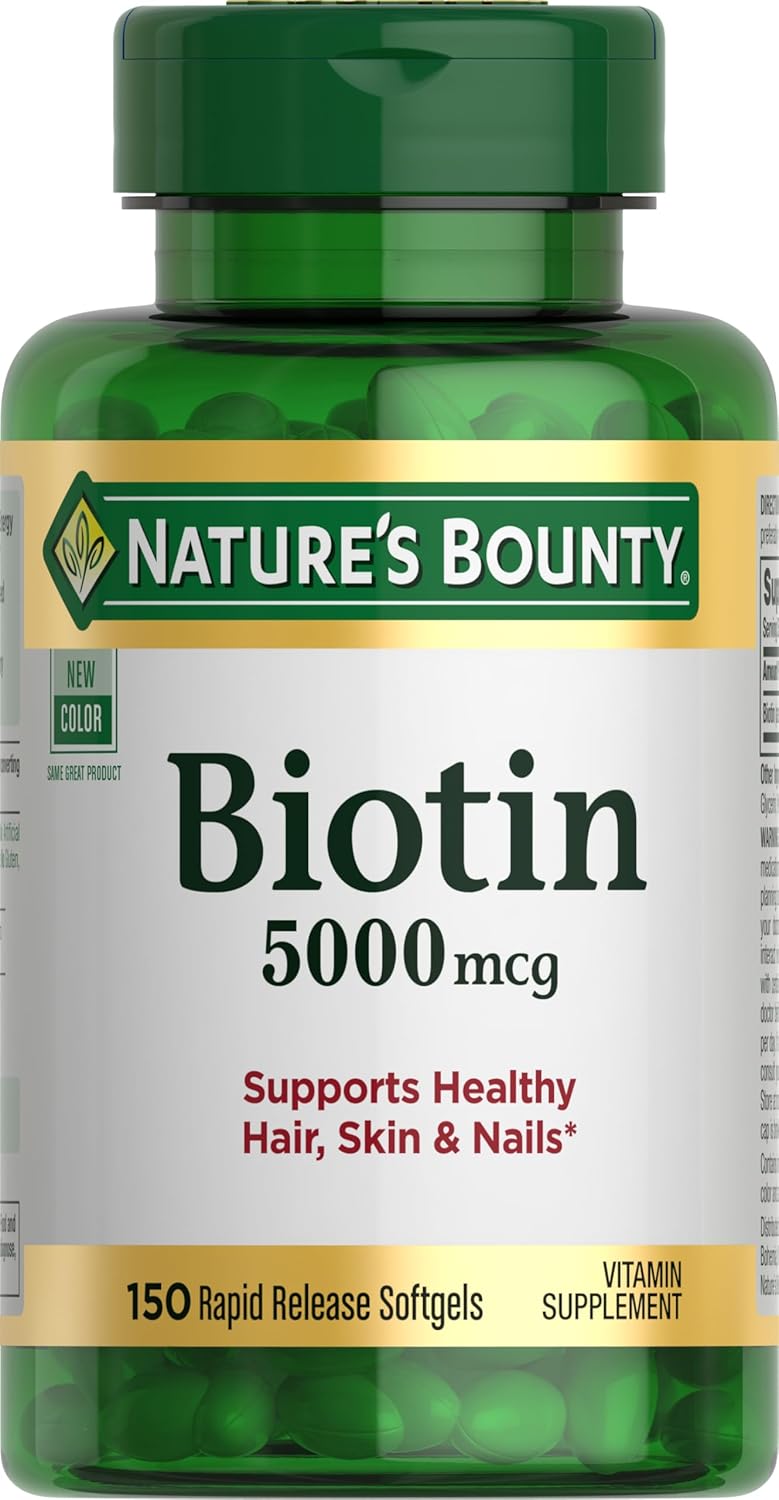Nature's Bounty Biotin, Supports Metabolism for Cellular Energy and Healthy Hair, Skin, and Nails, 5000 mcg, 150 Softgels Nature's Bounty Biotin, Supports Metabolism for Cellular Energy and Healthy Hair, Skin, and Nails, 5000 mcg, 150 Softgels