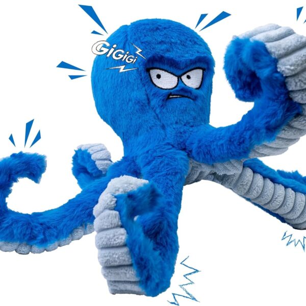 LEGEND SANDY Tough Dog Toys, Stuffed Chew Large Dog Toys to Keep Them Busy, Interactive Squeaky Tug of War Doggie Toy, Crinkle Blue Octopus