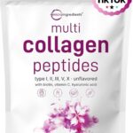 Micro Ingredients Multi Collagen Peptides Powder, 2lb  Hydrolyzed Type I,II,III,V,X with Biotin, Hyaluronic Acid, Vitamin C  Unflavored Collagen for Women & Men, Easy Dissolve, 82 Servings
