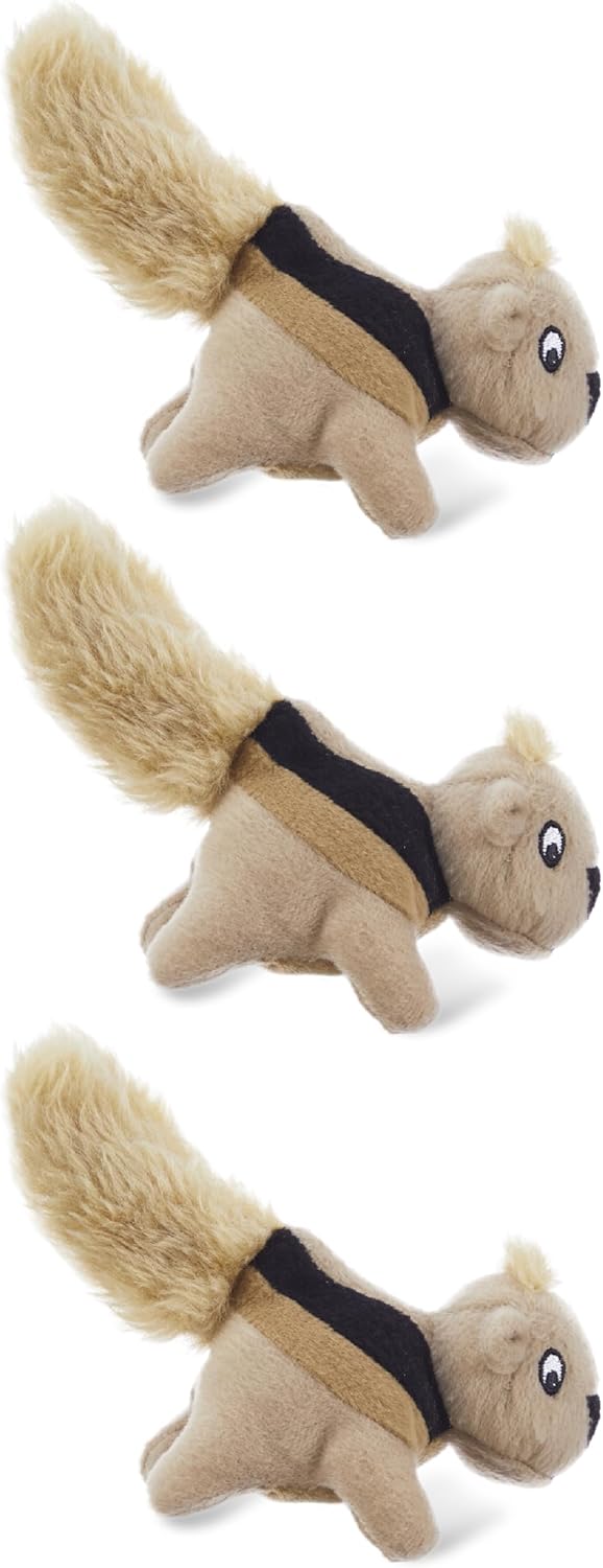 Outward Hound Squeakin Squirrels  3Pack Plush Squeaky Dog Toys for Puppies, Small Dogs & Hide-A-Squirrel Replacements