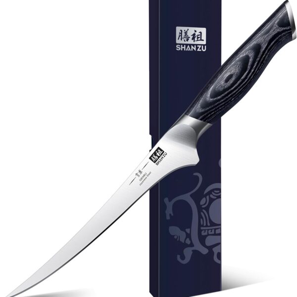 SHAN ZU 7 Inch Fillet Knife, Japanese Super Steel Boning Knife, Professional Ultra Sharp Fish knife with K133 Ergonomic Handle, Black Tortoise Genbu Series