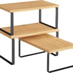 SONGMICS Cabinet Organizer Shelf, Set of 3 Kitchen Counter Shelves, Kitchen Storage, Spice Rack, Stackable, Expandable, Ink Black and Natural Beige UKCS014YL03