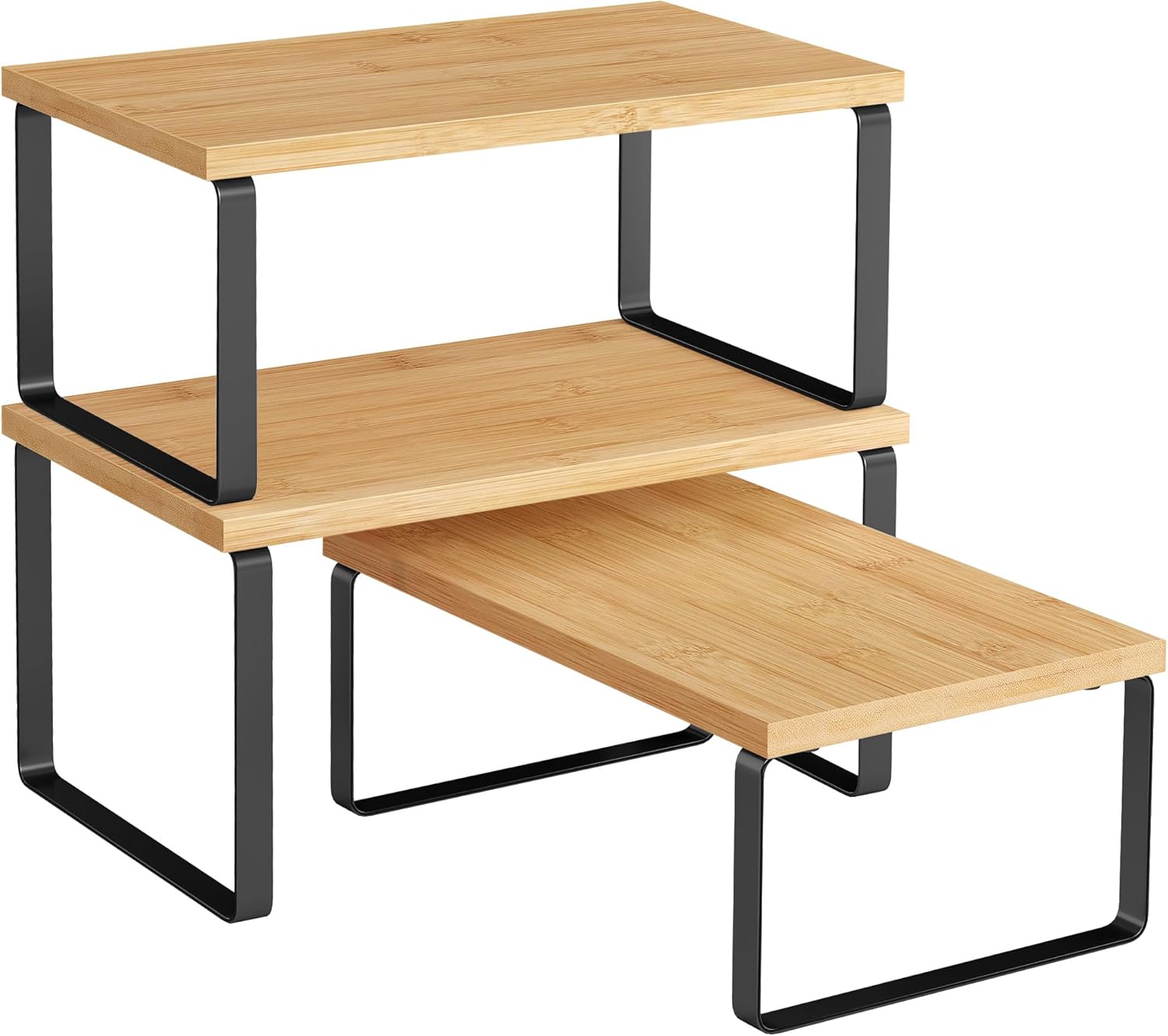 SONGMICS Cabinet Organizer Shelf, Set of 3 Kitchen Counter Shelves, Kitchen Storage, Spice Rack, Stackable, Expandable, Ink Black and Natural Beige UKCS014YL03 SONGMICS Cabinet Organizer Shelf, Set of 3 Kitchen Counter Shelves, Kitchen Storage, Spice Rack, Stackable, Expandable, Ink Black and Natural Beige UKCS014YL03