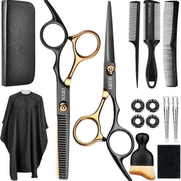 Hair Cutting Scissors Shears Kits, 15 Pcs Professional Stainless Steel Hairdressing Shears Set Thinning Scissors for Barber/Salon/Home/Men/Women/Kids/Adults
