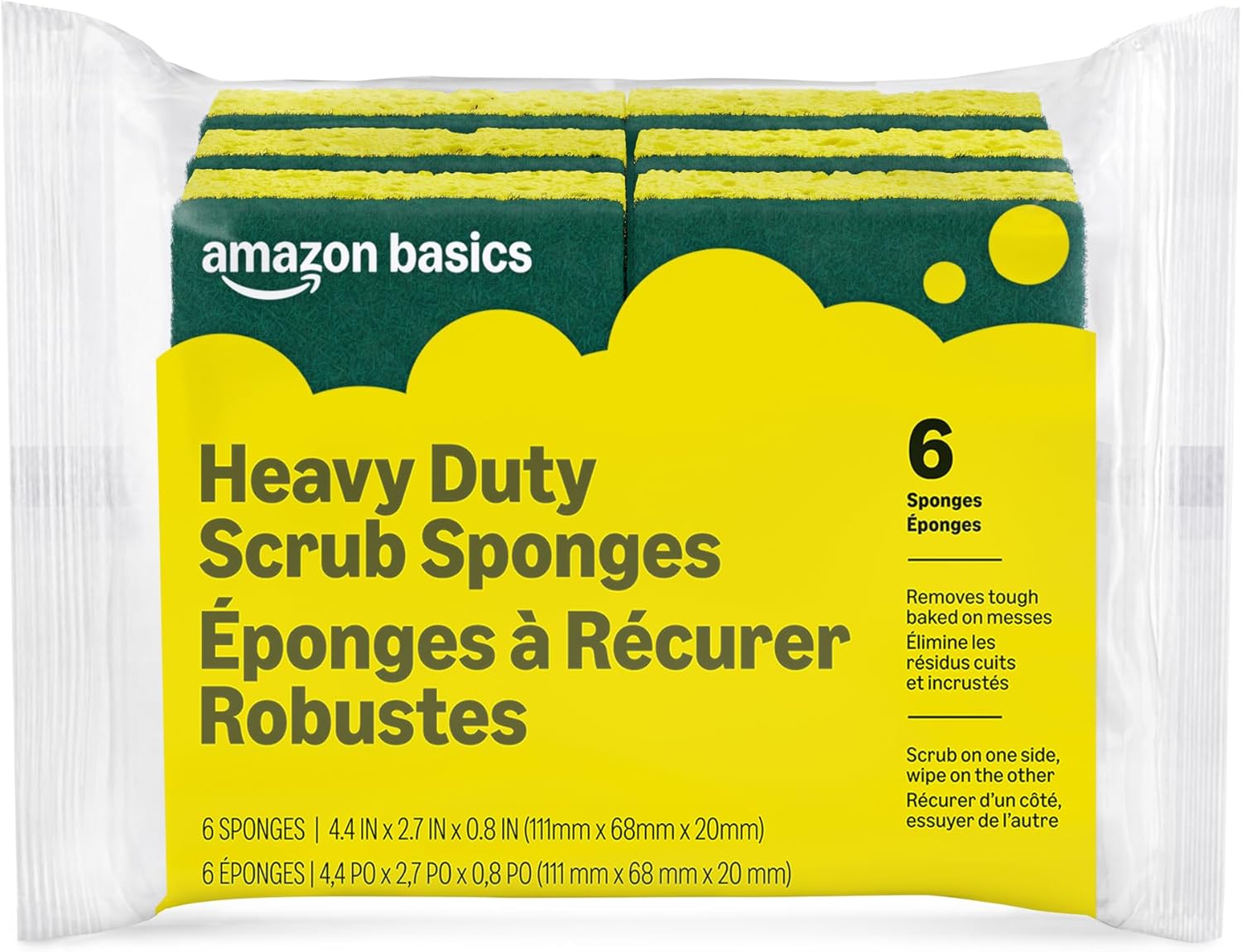 Amazon Basics Heavy Duty Dual-Sided Scrub Sponges, Reusable, 4.4 x 2.7 x 0.8 in, Yellow/Green, 6-Pack Amazon Basics Heavy Duty Dual-Sided Scrub Sponges, Reusable, 4.4 x 2.7 x 0.8 in, Yellow/Green, 6-Pack