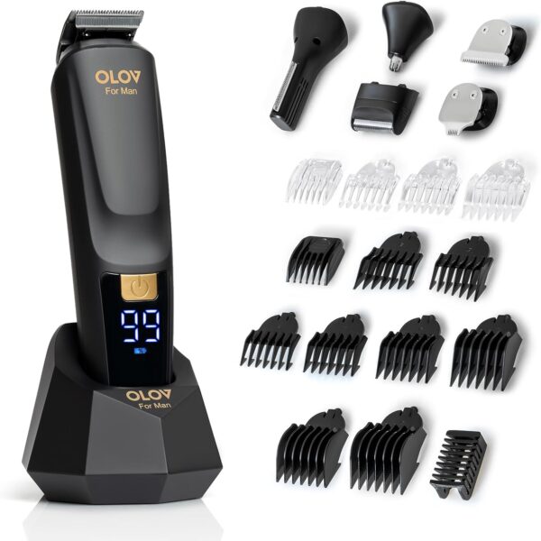 OLOV For Man Beard Trimmer, 21 Piece All-in-One Mens Grooming Kit and Hair Clipper, Nose, Ear,Body and Face, Electric Razor with USB Recharge Dock