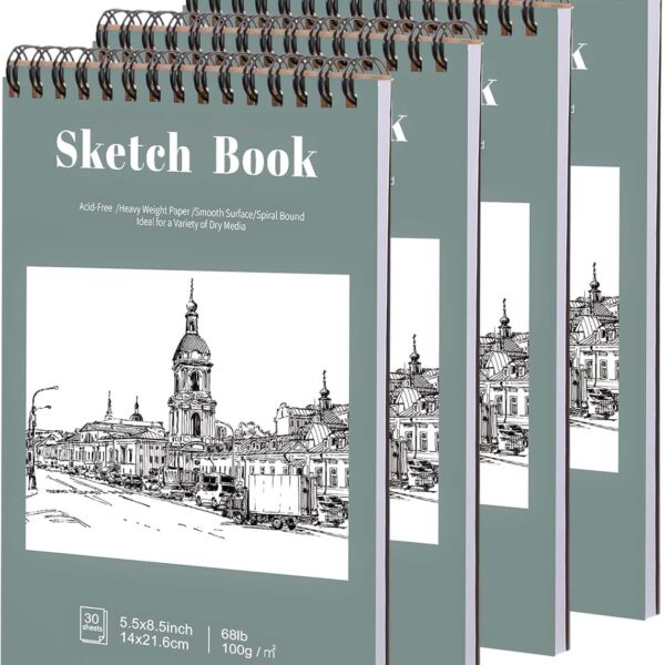 4 Pack Small Sketch Books, 5.5 x 8.5 Inch Mini Sketchbook, 68lb/100gsm Spiral Bound Small Sketch Pad, Acid Free Art Supplies Drawing Painting Sketchbook for Kids, Beginners, Artists (30 Sheets Each)