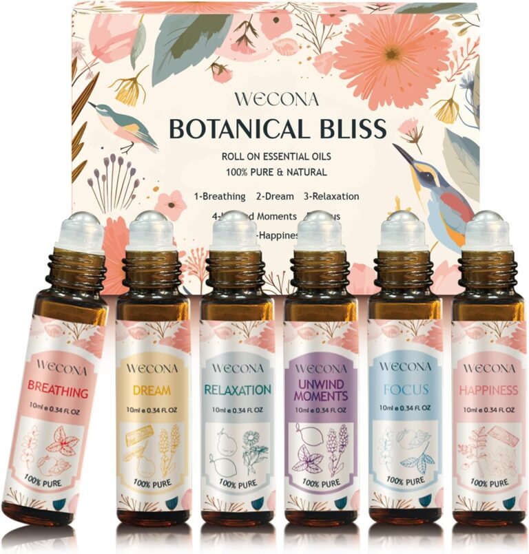Wecona Aromatherapy Essential Oil Roll-On Set  6x10ml Essential Oil Blends with Roller Bottles, Portable Essential Oils for Diffusers for Home,Relaxing Gift for Women & Men