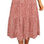MEROKEETY Women's Boho Leopard Print Skirt Pleated A-Line Swing Midi Skirts