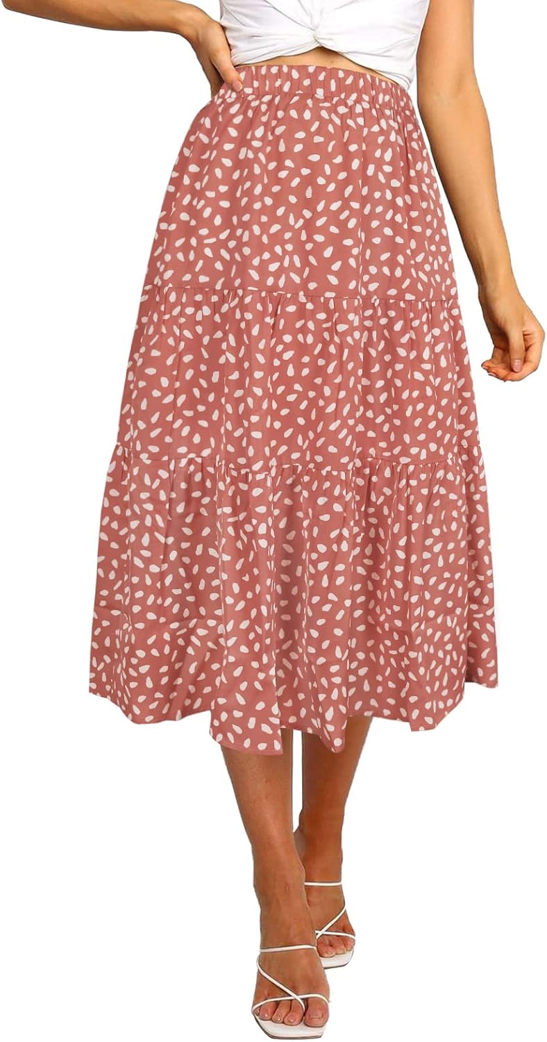 MEROKEETY Women's Boho Leopard Print Skirt Pleated A-Line Swing Midi Skirts MEROKEETY Women's Boho Leopard Print Skirt Pleated A-Line Swing Midi Skirts