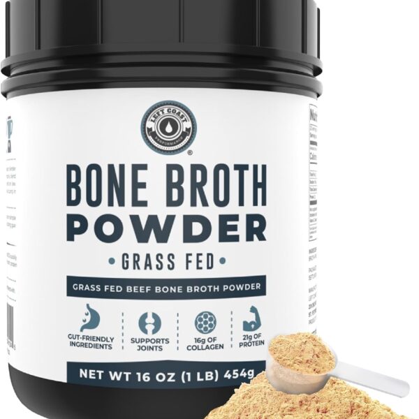16oz Bone Broth Protein Powder From Grass Fed Beef - Unflavored, Single Ingredient - Rich in Collagen, Glucosamine, Gelatin, Paleo Protein Powder, Gut-Friendly, Non-GMO Ingredients, Dairy-Free Protein