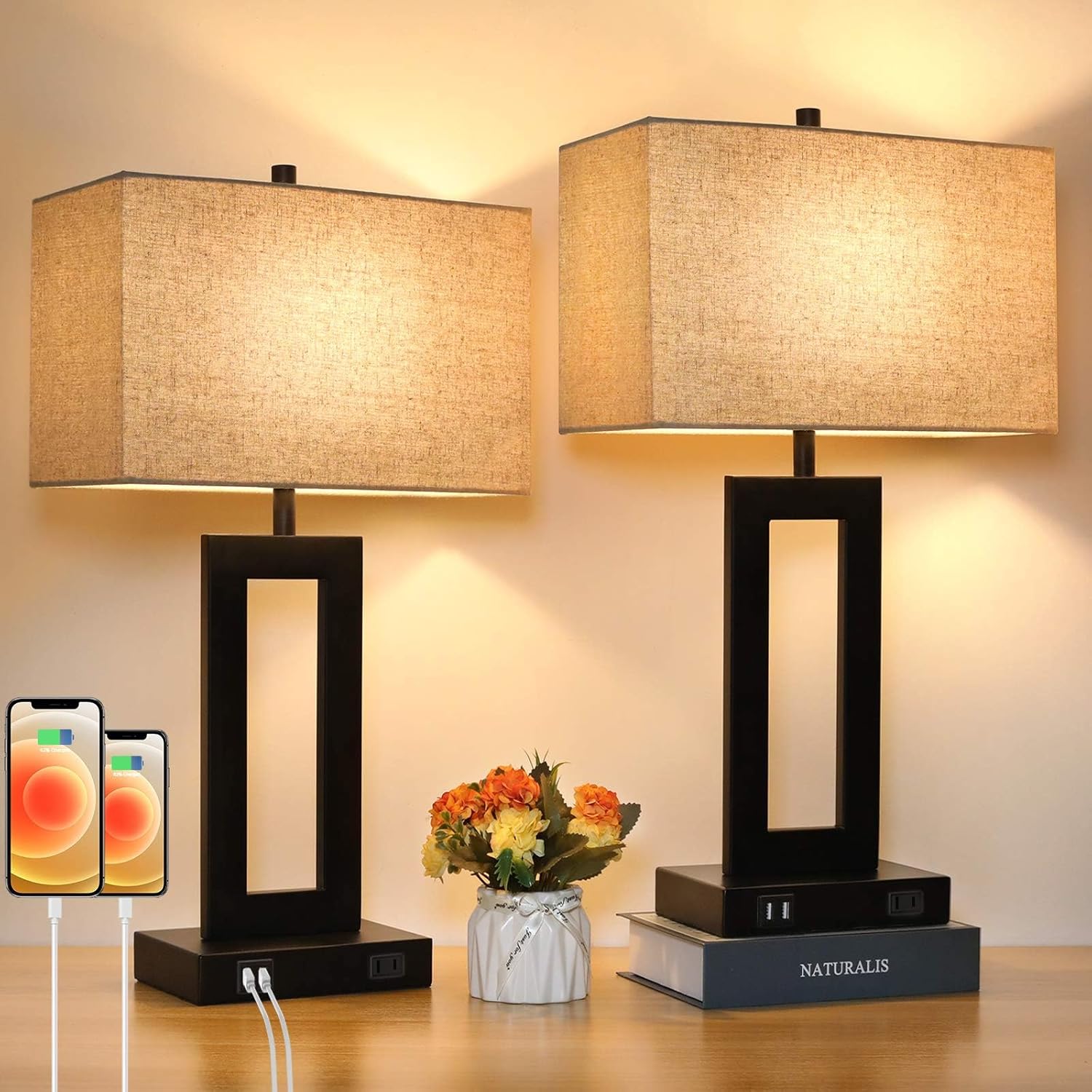Set of 2 Touch Control Table Lamp with 2 USB Ports, 3-Way Dimmable Modern Nightstand Lamp Sets Bedside Touch Desk Lamp with Fabric Cream Shade For Bedroom Table Living Room Reading, Included Bulbs Set of 2 Touch Control Table Lamp with 2 USB Ports, 3-Way Dimmable Modern Nightstand Lamp Sets Bedside Touch Desk Lamp with Fabric Cream Shade For Bedroom Table Living Room Reading, Included Bulbs