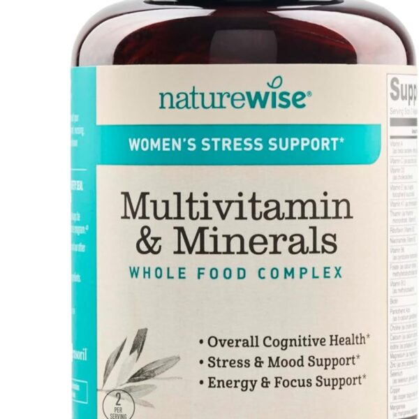 NatureWise Multivitamin for Women + Stress Support with Organic Whole Foods & Natural Minerals - B-Complex + Vitamin C + D3 K2 for Immunity, Hair, Skin & Nails - Non-GMO - 60 Capsules[30-Day Supply]