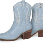 gioanroca Western Cowgirl Ankle Boot for Women with Embroidered Comfy Fashion Vintage Boot Wide Calf Horse Riding Pointed Toe Cowgirl Short Booties