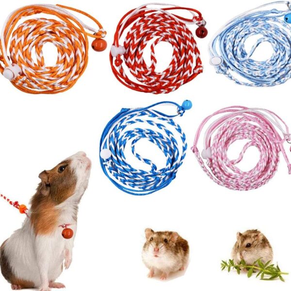 Hamster Harness 5 Pieces Adjustable Small Animal Bell Harness Rope Harness for Lead Walking Pet Gerbil, Rat, Mouse, Hamster Harness
