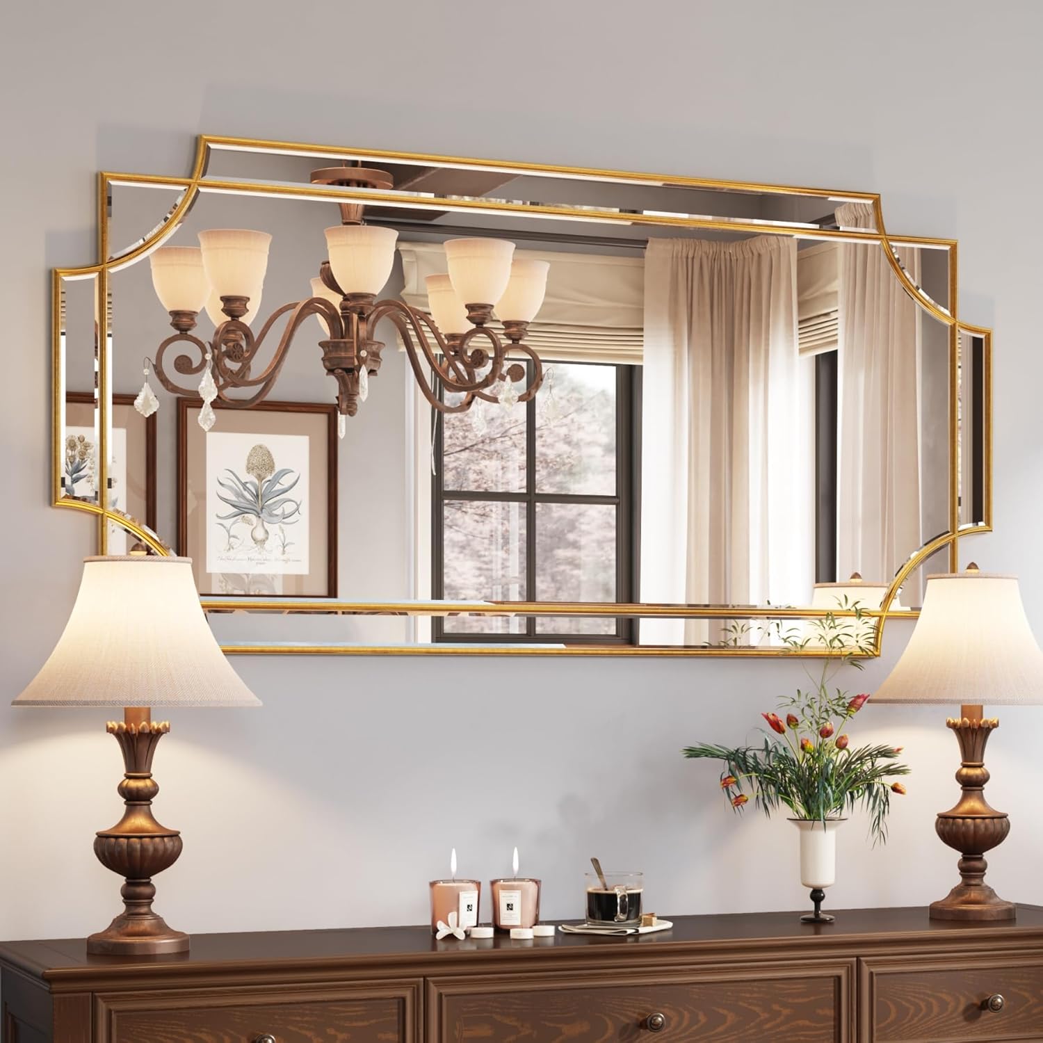 Kelly Miller Gold Traditional Mirror for Wall, Art Decorative Beveled Full Length Mirror for Home Decor, Bathroom, Living Room, Bedroom, Kitchen, Farmhouse, Entryway, 24"x48" Large Kelly Miller Gold Traditional Mirror for Wall, Art Decorative Beveled Full Length Mirror for Home Decor, Bathroom, Living Room, Bedroom, Kitchen, Farmhouse, Entryway, 24"x48" Large