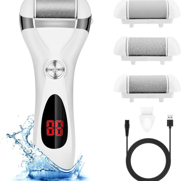 Electric Foot Callus Remover Kit, Elmchee Rechargeable Callous removers 3 Grinding Heads Waterproof Foot Scrubber File, Professional Pedicure Tools kit Feet Care for Dead, Cracked Dry Skin