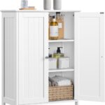 Yaheetech Bathroom Floor Cabinet, Modern Storage Freestanding Organizer Cabinet with Adjustable Shelves & Double Doors, 3-Tier Home Living Room Furniture, White