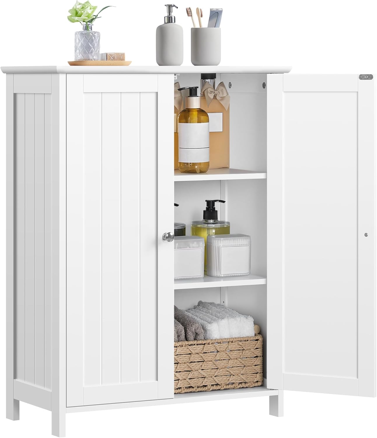Yaheetech Bathroom Floor Cabinet, Modern Storage Freestanding Organizer Cabinet with Adjustable Shelves & Double Doors, 3-Tier Home Living Room Furniture, White Yaheetech Bathroom Floor Cabinet, Modern Storage Freestanding Organizer Cabinet with Adjustable Shelves & Double Doors, 3-Tier Home Living Room Furniture, White
