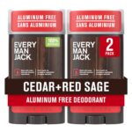 Every Man Jack Cedar + Red Sage Mens Deodorant - Stay Fresh with Aluminum Free Deodorant For all Skin Types - Odor Crushing, Long Lasting, with Naturally Derived Ingredients - 3 oz - 2 Pack