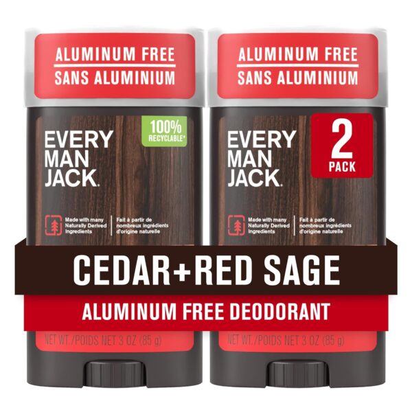 Every Man Jack Cedar + Red Sage Mens Deodorant - Stay Fresh with Aluminum Free Deodorant For all Skin Types - Odor Crushing, Long Lasting, with Naturally Derived Ingredients - 3 oz - 2 Pack