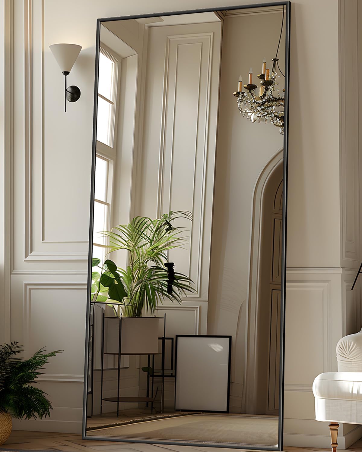 Antok Full Length Mirror, 71"x28" Floor Mirror with Stand, Hanging Mounted Mirrors for Bedroom, Living Room, Cloakroom, Dining Room, Black, Rect Antok Full Length Mirror, 71"x28" Floor Mirror with Stand, Hanging Mounted Mirrors for Bedroom, Living Room, Cloakroom, Dining Room, Black, Rect
