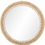 18 Inch Boho Round Hanging Wall Mirror Decorative Rattan Circle Mirrors for Farmhouse, Living Room, Bedroom