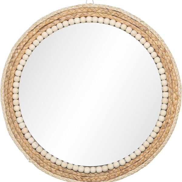 18 Inch Boho Round Hanging Wall Mirror Decorative Rattan Circle Mirrors for Farmhouse, Living Room, Bedroom