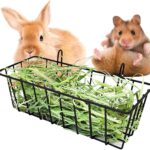 Hay Feeder for Rabbit, Guinea Pig, Bunny, Chinchilla, Heavy-Duty Metal Frame Hay Feeder, Small Animal Basket with Hook Metal Grass Holder Black