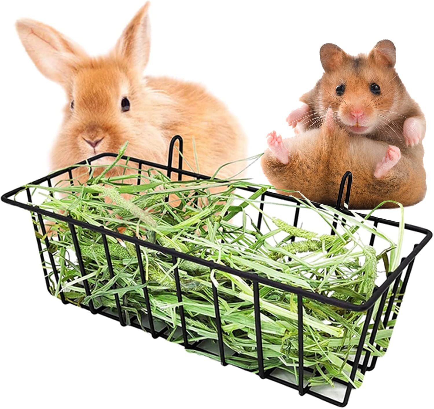 Hay Feeder for Rabbit, Guinea Pig, Bunny, Chinchilla, Heavy-Duty Metal Frame Hay Feeder, Small Animal Basket with Hook Metal Grass Holder Black Hay Feeder for Rabbit, Guinea Pig, Bunny, Chinchilla, Heavy-Duty Metal Frame Hay Feeder, Small Animal Basket with Hook Metal Grass Holder Black
