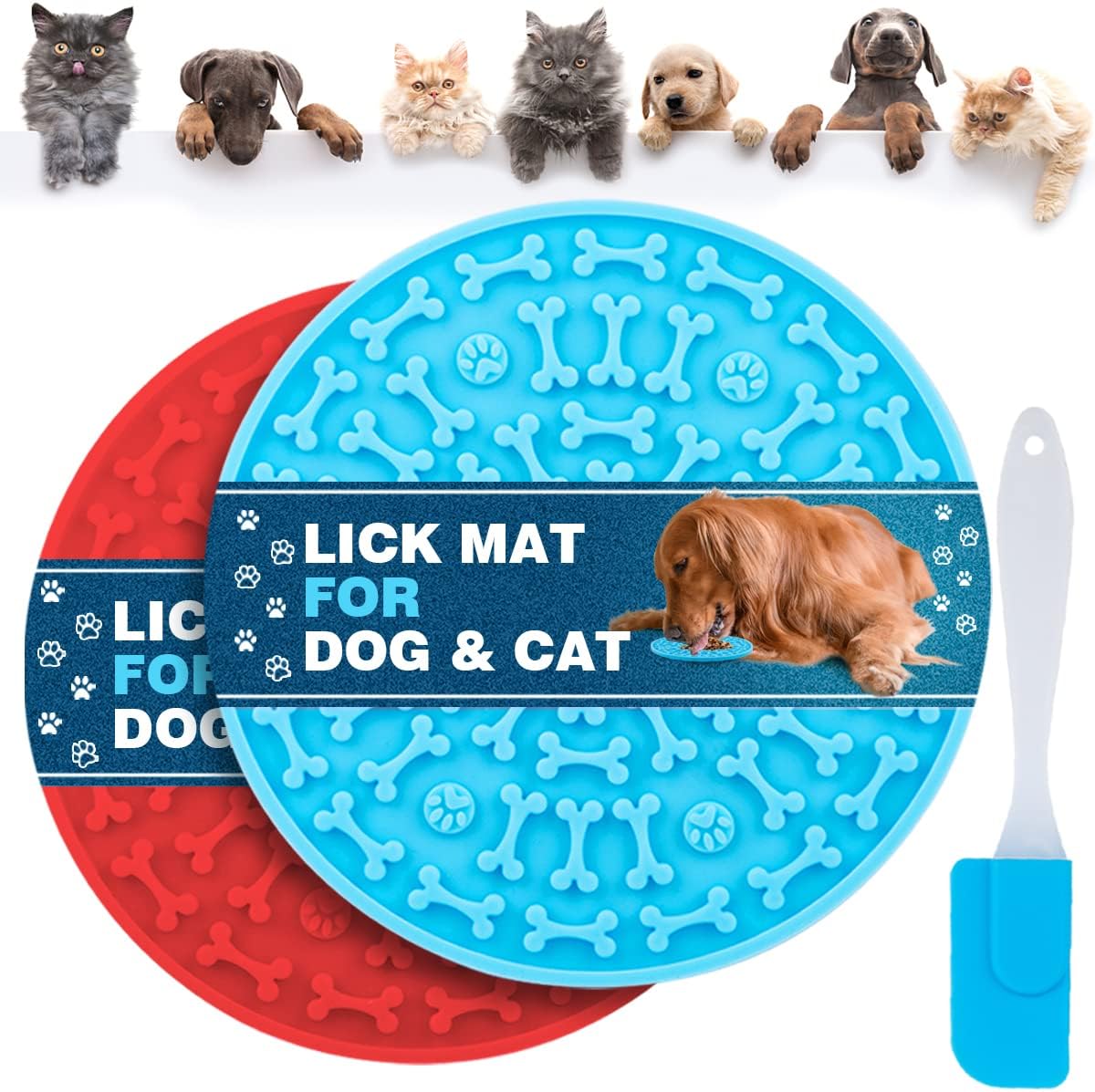 Dog Lick Pad, Pet Bathing Grooming Distraction Wall Mounted Silicone Slow Feeder Mat with Strong Suction, 2 Pack Dog Lick Pad, Pet Bathing Grooming Distraction Wall Mounted Silicone Slow Feeder Mat with Strong Suction, 2 Pack
