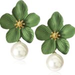 ANDPAI Unique Handmade Bohemian Large Matte Double Yellow Flower Dangle Drop Earrings White Metal floral Stud Earrings For Women Statement Wedding Holiday Jewelry Gifts