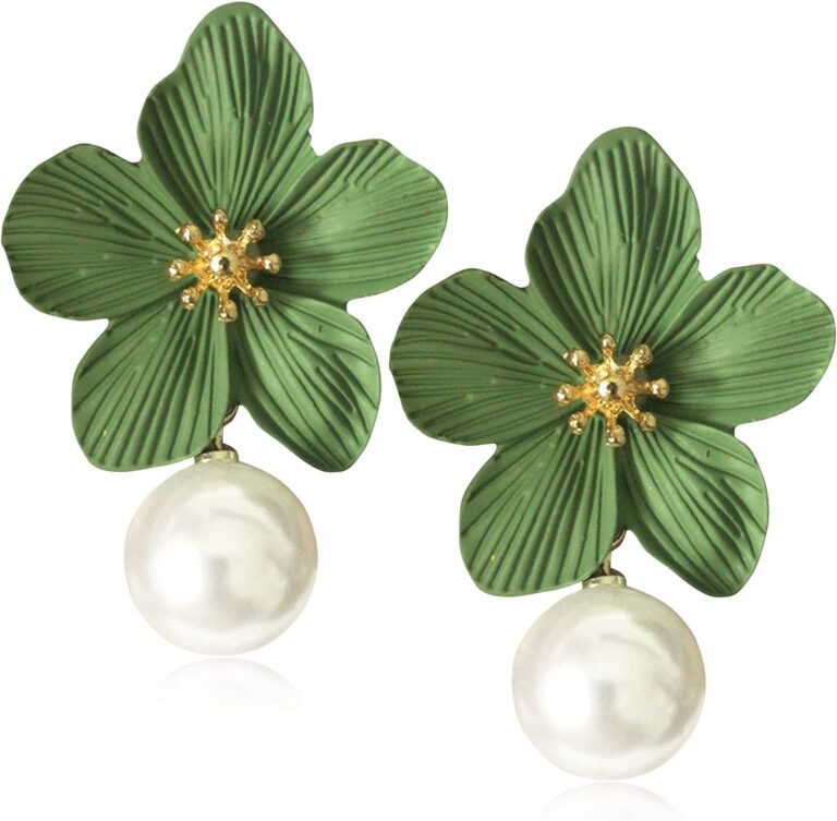 ANDPAI Unique Handmade Bohemian Large Matte Double Yellow Flower Dangle Drop Earrings White Metal floral Stud Earrings For Women Statement Wedding Holiday Jewelry Gifts