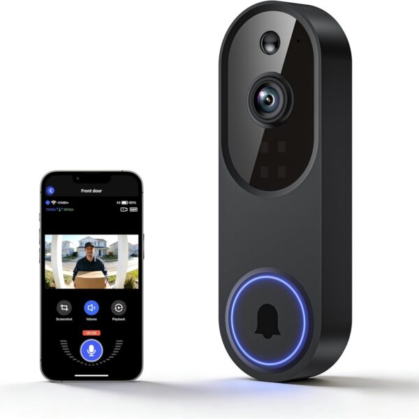 Lunelyx 1080P Wireless Video Doorbell Camera, Outdoor Surveillance Cameras, FHD Live View, Cloud Storage, AI Human Detection, Instant Alert, Night Vision, Two Way Audio, 2.4G WiFi Only