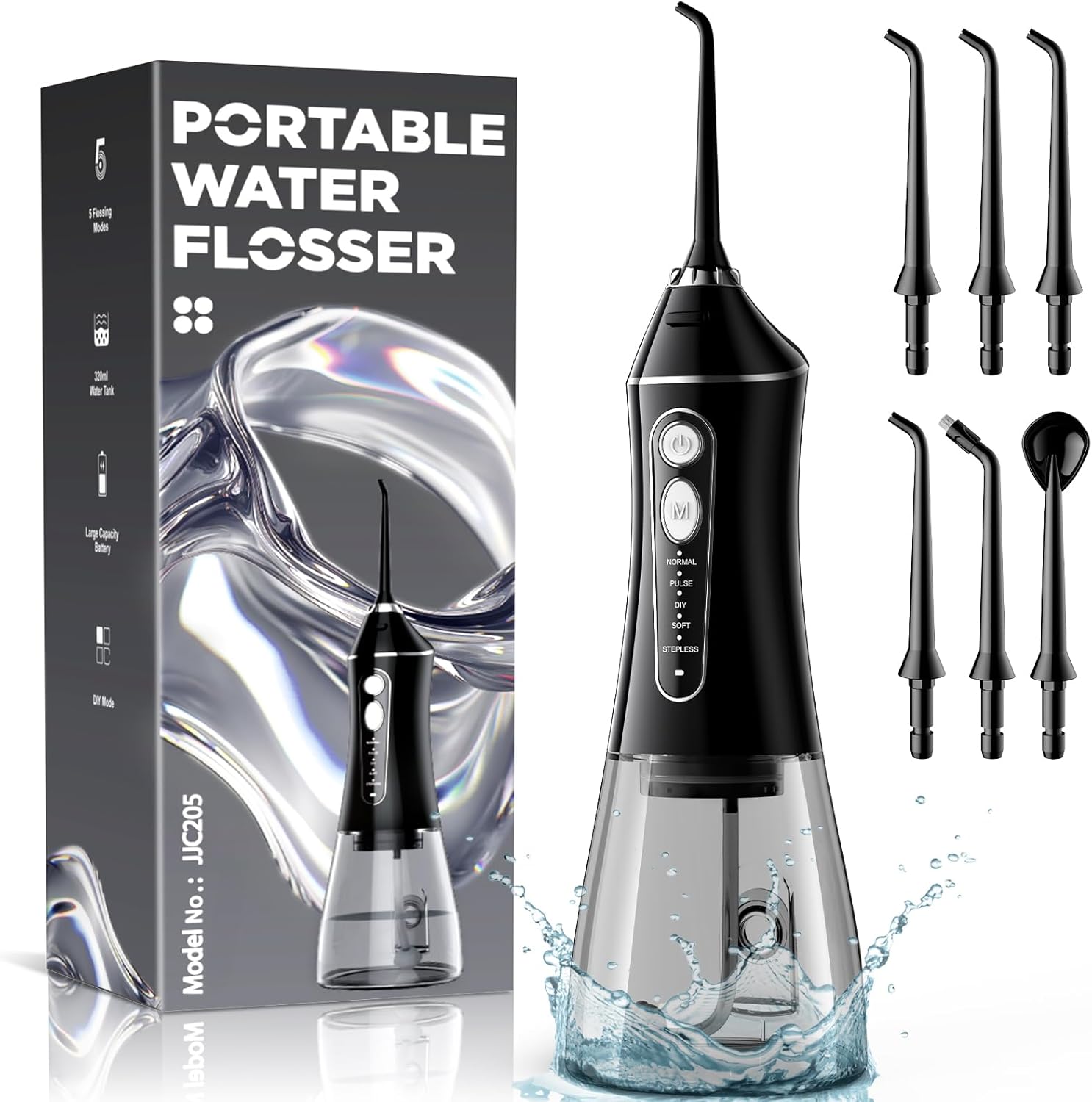 Water Flosser for Teeth Cleaning and Flossing, 5 Modes Rechargeable Cordless Oral Irrigator 320ml Water Tank Teeth Cleaner, IPX7 Waterproof Portable Electric Dentel Flossers for Home and Travel,Black Water Flosser for Teeth Cleaning and Flossing, 5 Modes Rechargeable Cordless Oral Irrigator 320ml Water Tank Teeth Cleaner, IPX7 Waterproof Portable Electric Dentel Flossers for Home and Travel,Black