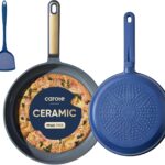 CAROTE 9.5'' and 11'' Nonstick Ceramic Frying Pan Skillet, Non Stick Skillet with Heat Resistant Handle, Healthy & PFOA/PFAS Free, Induction-Compatible,Dishwasher Safe & Includes Silicone spatula,Blue