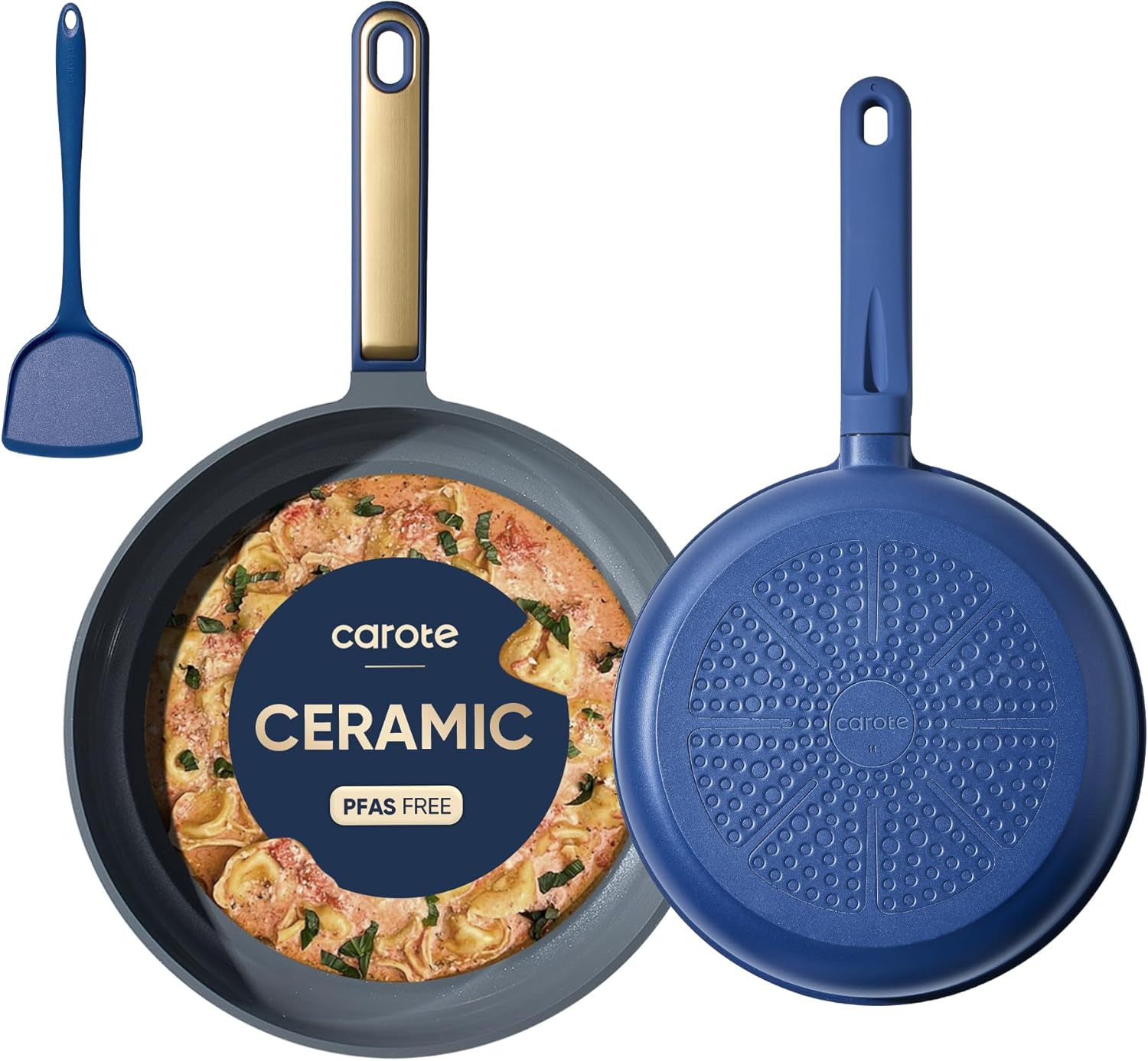 CAROTE 9.5'' and 11'' Nonstick Ceramic Frying Pan Skillet, Non Stick Skillet with Heat Resistant Handle, Healthy & PFOA/PFAS Free, Induction-Compatible,Dishwasher Safe & Includes Silicone spatula,Blue CAROTE 9.5'' and 11'' Nonstick Ceramic Frying Pan Skillet, Non Stick Skillet with Heat Resistant Handle, Healthy & PFOA/PFAS Free, Induction-Compatible,Dishwasher Safe & Includes Silicone spatula,Blue