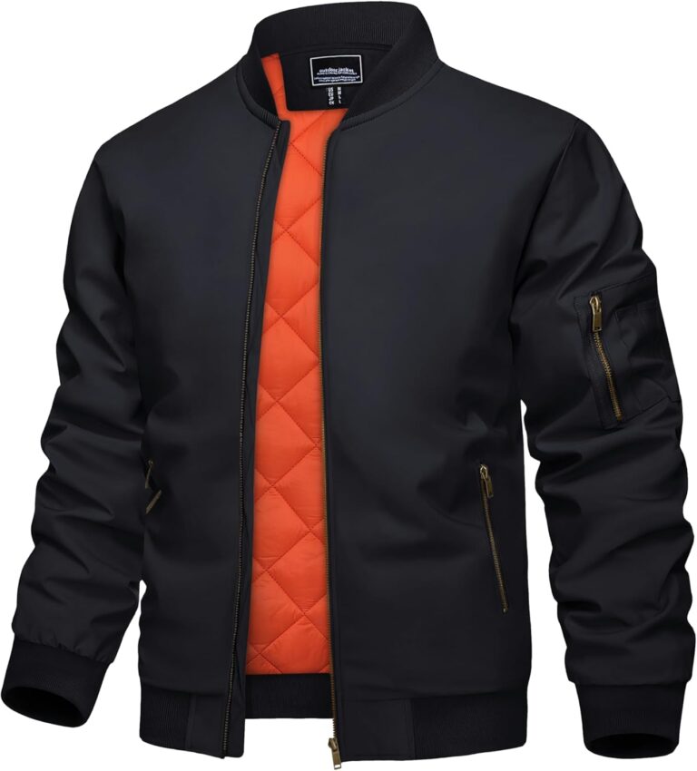 KEFITEVD Men's Bomber Jackets Fall Winter Windbreaker Warm Jacket Full Zip Padded Casual Work Coats