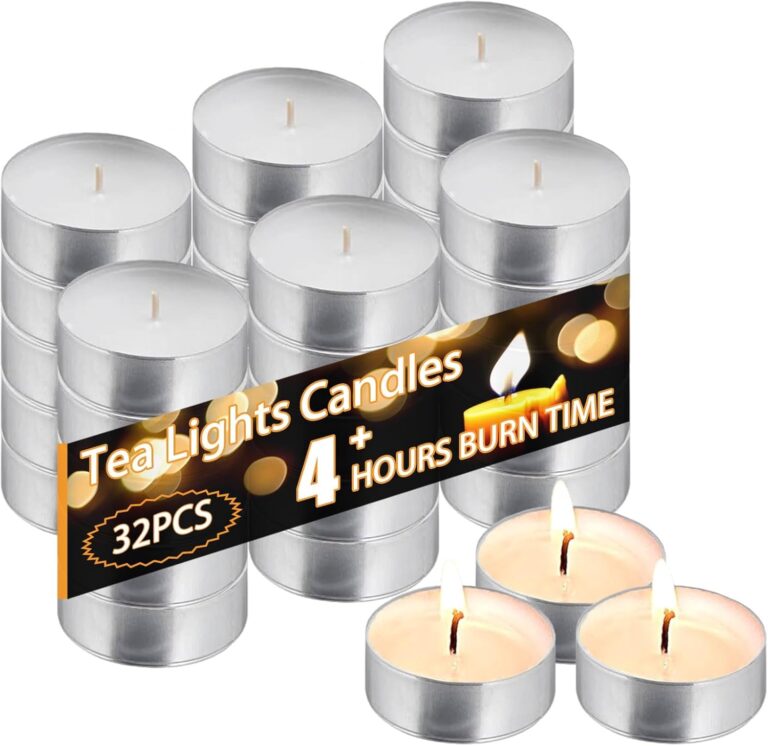 Tea Light Candles 32Pcs, 4 Hour Long time Burning, Bulk White Unscented Smokeless Tea Candles for Home, Shabbat, Weddings, Events, Emergencies (32Pcs-White)